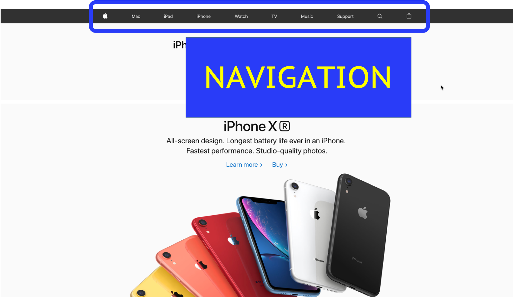 The navigation menu at the top of the Apple page has its role set to navigation.
